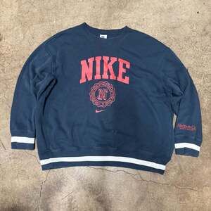 Nike Sports Club Collegiate Style Crewneck Sweatshirt Navy Blue Red Size L